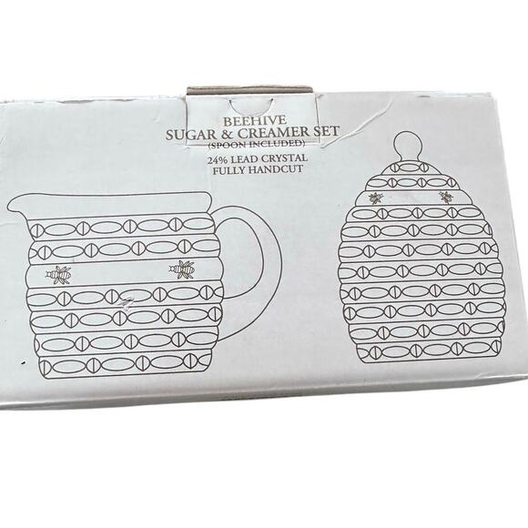 Shannon by Godinger 24% Lead Crystal Beehive Sugar/Creamer/Spoon Set-NEW in Box! - Picture 7 of 9